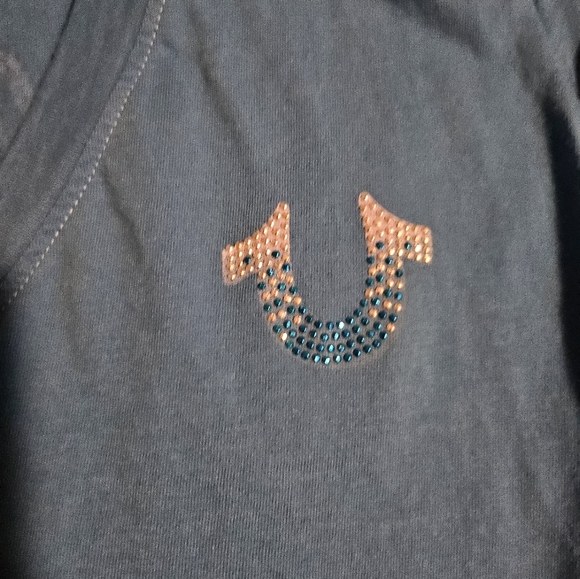 True Religion Women's Blue V-Neck Top - Picture 3 of 8